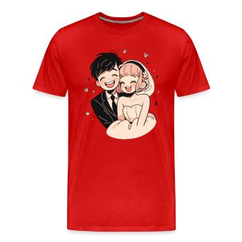 Bride and Groom Wedding Watercolor Anime Chibi - Men's Premium Organic T-Shirt - red - Front - Damien (186cm)