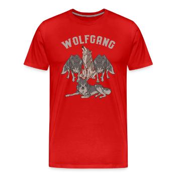 Wolfgang First name Wortspiel Wölfe WOLF GANG - Men's Premium Organic T-Shirt - red - Front - Damien (186cm)