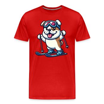 Bulldogge auf Skiern - Winterurlaub im Comic-Stil - Männer Premium Bio T-Shirt - Rot - Vorne - Damien (186cm)