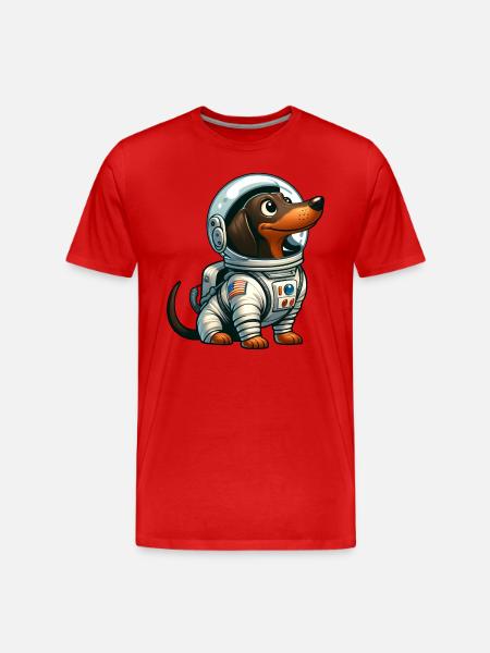 Teckel astronaute dans l’aventure spatiale - T-shirt bio Premium Homme - rouge