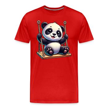 Dessin animé panda mignon sur l’aire de jeux de balançoire - T-shirt bio Premium Homme - rouge - Devant - Damien (186cm)