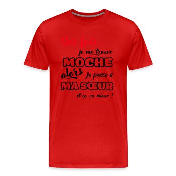 Humour fratrie frère et soeur Cadeau blague sœur - T-shirt bio Premium Homme - rouge - Devant - Damien (186cm)