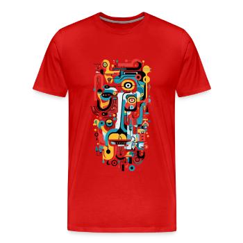 « Échos géométriques » Art abstrait - T-shirt bio Premium Homme - rouge - Devant - Damien (186cm)