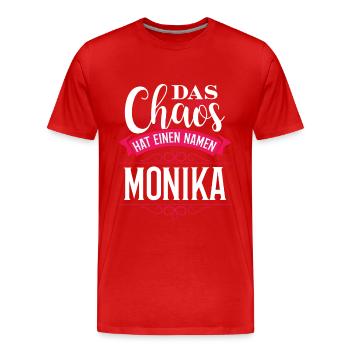 MONIKA - chaos - Männer Premium Bio T-Shirt - Rot - Vorne - Damien (186cm)