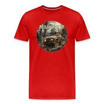 Defender 90 Open Road Real Habitat Off-Road 4x4 - Männer Premium Bio T-Shirt - Rot - Vorne - Damien (186cm)