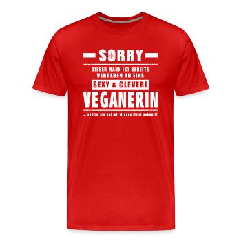 Veganerin - Mann Vergeben - Vegan, Frau - Männer Premium Bio T-Shirt - Rot - Vorne - Damien (186cm)