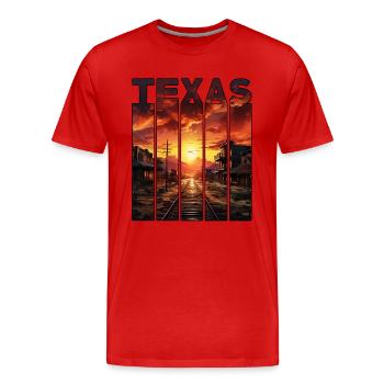 Texas Motif Old Western Town Sunset - Men's Premium Organic T-Shirt - red - Front - Damien (186cm)