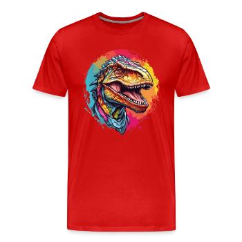 Colorful Tyrannosaurus Rex Portrait - Men's Premium Organic T-Shirt - red - Front - Damien (186cm)