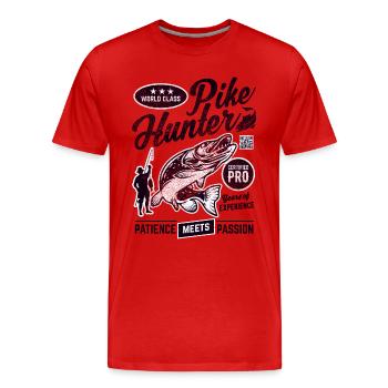 Lustiges Anglershirt "Pike Hunter" - Männer Premium Bio T-Shirt - Rot - Vorne - Damien (186cm)