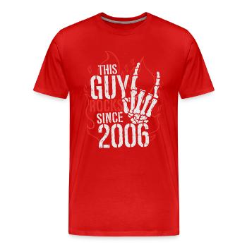 Ce mec est rock depuis l’anniversaire du millésime 2006 - T-shirt bio Premium Homme - rouge - Devant - Damien (186cm)