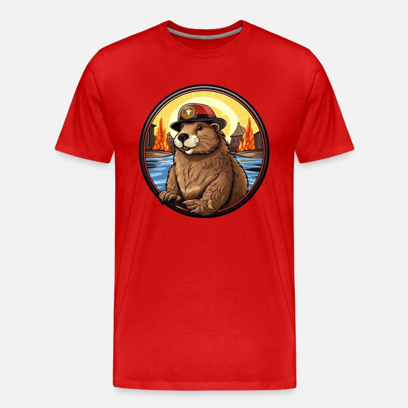 Castor pompier - T-shirt bio Premium Homme - rouge