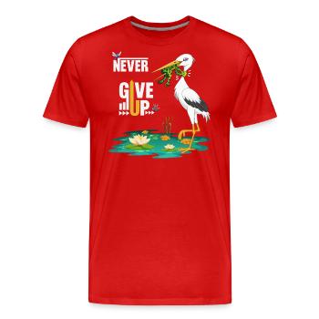 Never Give Up 🐸 Niemals aufgeben Frosch vs Storch - Männer Premium Bio T-Shirt - Rot - Vorne - Damien (186cm)