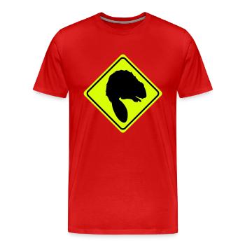 Avertissement castor - 2 couleur - T-shirt bio Premium Homme - rouge - Devant - Damien (186cm)