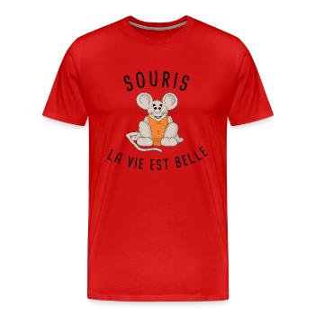 sourie la vie est belle - T-shirt bio Premium Homme - rouge - Devant - Damien (186cm)