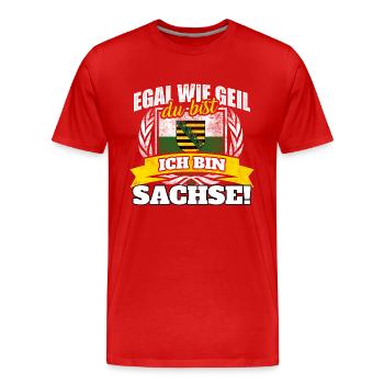 Sachse Sachsen Sächsin Sächsisch Geschenk - Männer Premium Bio T-Shirt - Rot - Vorne - Damien (186cm)