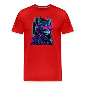 Cyberpunk Chat avec lunettes de soleil - T-shirt bio Premium Homme - rouge - Devant - Damien (186cm)