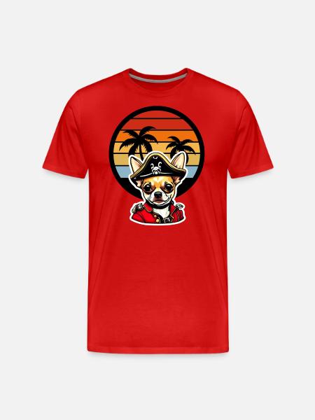 Chihuahua Pirate in Caribbean Sunset Palm Trees - Men's Premium Organic T-Shirt - red