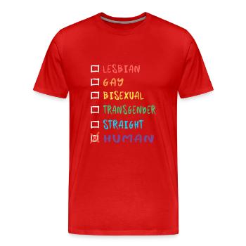 Mensch Regenbogenfarben - Männer Premium Bio T-Shirt - Rot - Vorne - Damien (186cm)