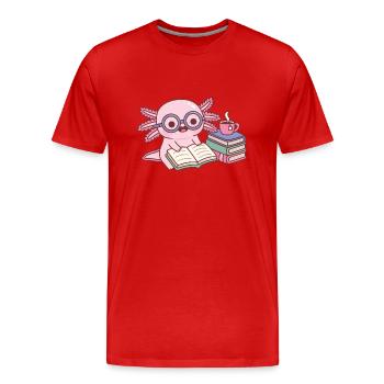 Cute Axolotl With Glasses Reading A Book - Men's Premium Organic T-Shirt - red - Front - Damien (186cm)