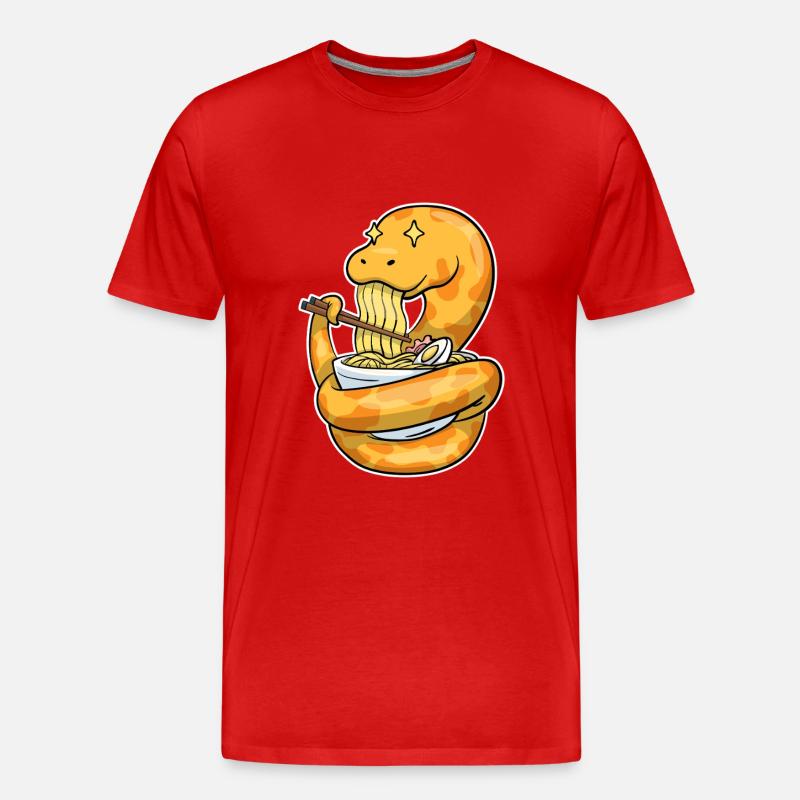 Königspython Isst Ramen - Männer Premium Bio T-Shirt - Rot
