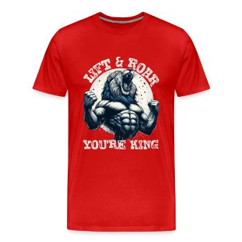 LIFT & ROAR : VOUS ÊTES ROI, UN LION DU CULTURISME - T-shirt bio Premium Homme - rouge - Devant - Damien (186cm)