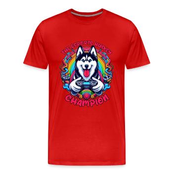 Power Play Pup - Le champion Esports Husky - T-shirt bio Premium Homme - rouge - Devant - Damien (186cm)