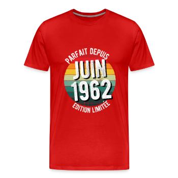 juin 1962 cadeau anniversaire 60 ans - T-shirt bio Premium Homme - rouge - Devant - Damien (186cm)