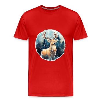Hirsch im schneebedeckten Wald - Männer Premium Bio T-Shirt - Rot - Vorne - Damien (186cm)