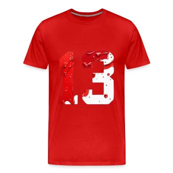 NR. 13 NUMMER 13 ROT WEIß 13. GEBURTSTAG - Männer Premium Bio T-Shirt - Rot - Vorne - Damien (186cm)