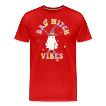 BAD WITCH VIBES fantôme drôle avec chapeau de sorcière rétro - T-shirt bio Premium Homme - rouge - Devant - Damien (186cm)