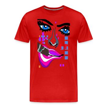 Les yeux se détachent avec la bouche nez face - T-shirt bio Premium Homme - rouge - Devant - Damien (186cm)