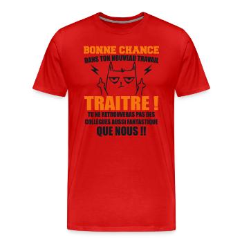 Departure Colleague Coworkers Gift Traitor Cat - Men's Premium Organic T-Shirt - red - Front - Damien (186cm)