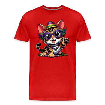 Mardi Gras Bengal Cat, Comic Look - Men's Premium Organic T-Shirt - red - Front - Damien (186cm)