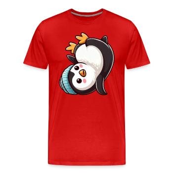 Pingouin Poirier Chibi Dessin animé Breakdance - T-shirt bio Premium Homme - rouge - Devant - Damien (186cm)