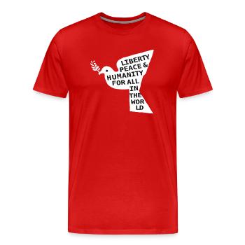 Paix mondiale sur Terre Humanité et amour conscients - T-shirt bio Premium Homme - rouge - Devant - Damien (186cm)