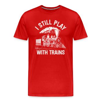I Still Play With Trains Locomotive Engine Drivers - Men's Premium Organic T-Shirt - red - Front - Damien (186cm)