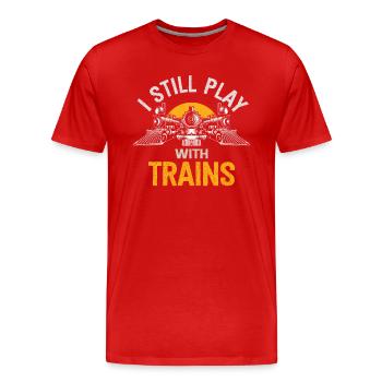 I Still Play With Trains Locomotive Engine Drivers - Men's Premium Organic T-Shirt - red - Front - Damien (186cm)