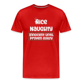 Nice Naughty Innocent Until Proven Guilty - Men's Premium Organic T-Shirt - red - Front - Damien (186cm)