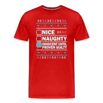 Nice Naughty Innocent Until Proven Guilty - Men's Premium Organic T-Shirt - red - Front - Damien (186cm)