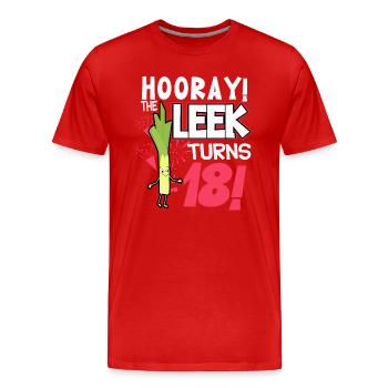 Adult 18th Bday Hooray The Leek Turns 18 Years Old - Men's Premium Organic T-Shirt - red - Front - Damien (186cm)