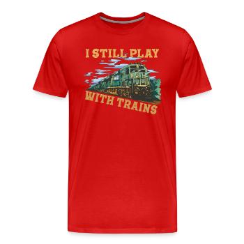 I Still Play With Trains Locomotive Engine Drivers - Men's Premium Organic T-Shirt - red - Front - Damien (186cm)