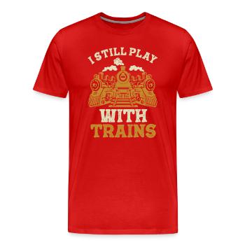 I Still Play With Trains Locomotive Engine Drivers - Men's Premium Organic T-Shirt - red - Front - Damien (186cm)