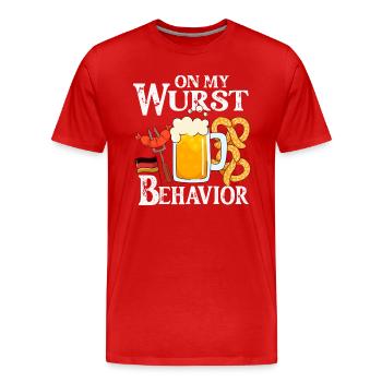 Je suis sur mon comportement de saucisse - T-shirt bio Premium Homme - rouge - Devant - Damien (186cm)