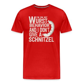 Je suis sur mon comportement de saucisse - T-shirt bio Premium Homme - rouge - Devant - Damien (186cm)