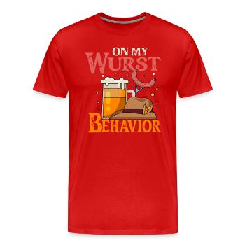 Je suis sur mon comportement de saucisse - T-shirt bio Premium Homme - rouge - Devant - Damien (186cm)