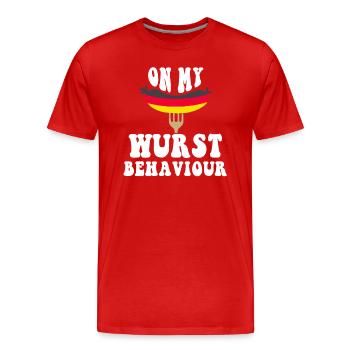 Je suis sur mon comportement de saucisse - T-shirt bio Premium Homme - rouge - Devant - Damien (186cm)