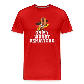 Je suis sur mon comportement de saucisse - T-shirt bio Premium Homme - rouge - Devant - Damien (186cm)
