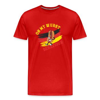 Je suis sur mon comportement de saucisse - T-shirt bio Premium Homme - rouge - Devant - Damien (186cm)