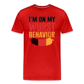 I Am On My Sausage Behavior - Men's Premium Organic T-Shirt - red - Front - Damien (186cm)