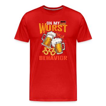Je suis sur mon comportement de saucisse - T-shirt bio Premium Homme - rouge - Devant - Damien (186cm)